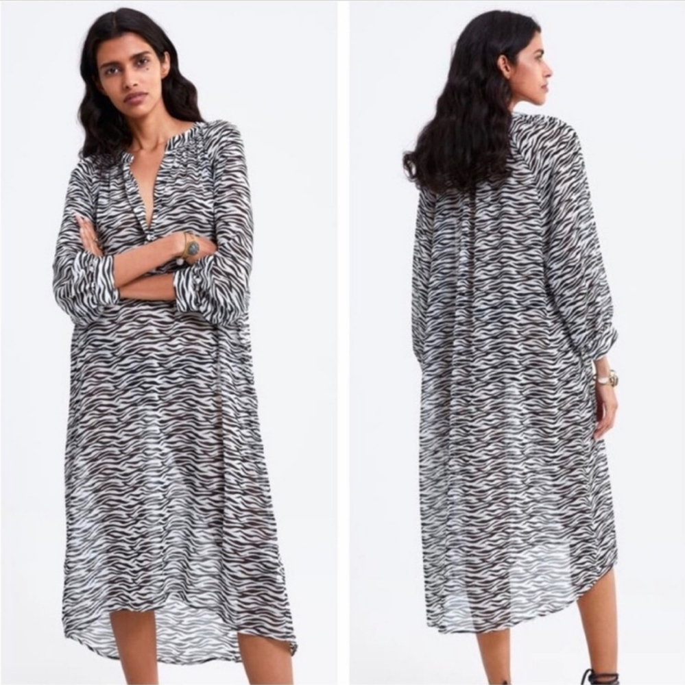Zara Sheer Zebra Print Long Oversize Blouse Top